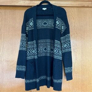 Hem & Thread Longline Aztec Open Front Cardigan Sweater Size Large